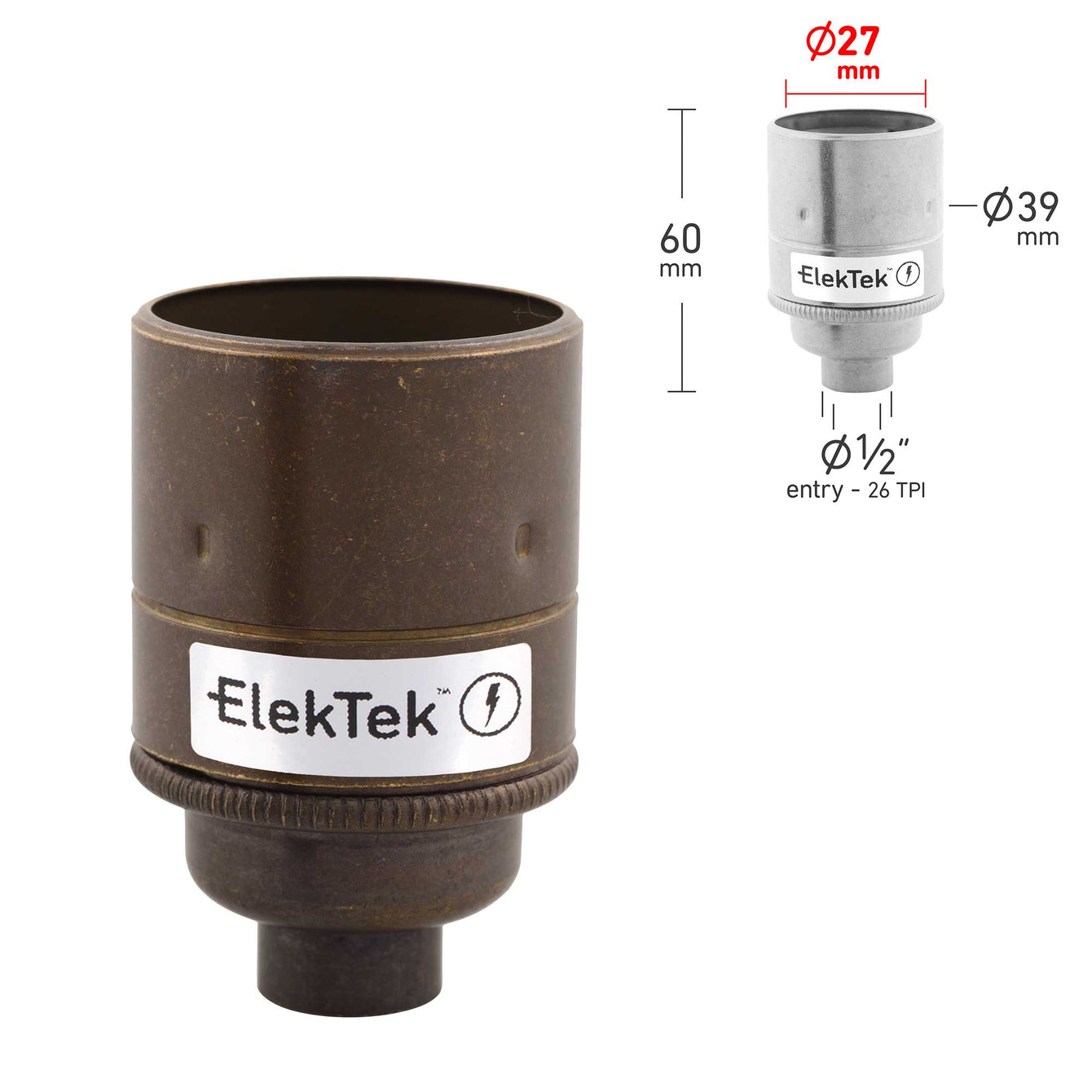 ElekTek ES Edison Screw E27 Lamp Holder Plain Skirt 10mm or Half Inch Entry Ideal for Vintage Filament Bulbs Brass - Buy It Better