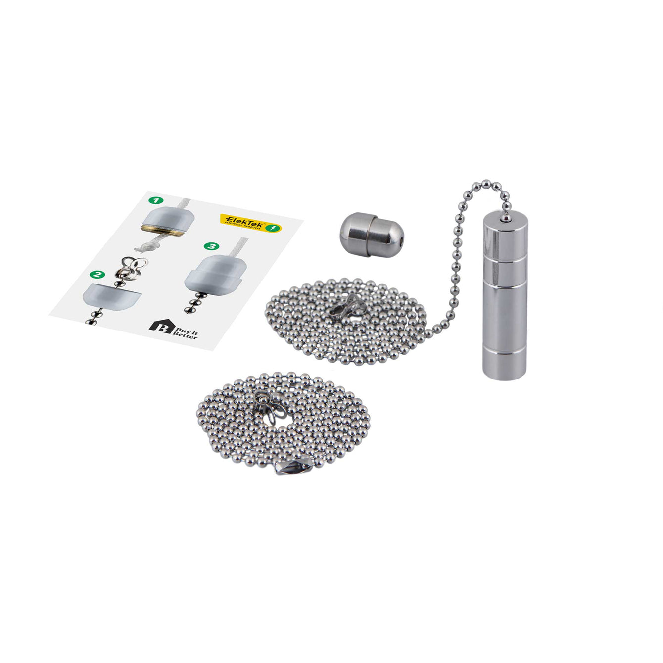 ElekTek Premium Light Pull Chain Kit with Pull Switch Extended Bundle Chrome - Buy It Better