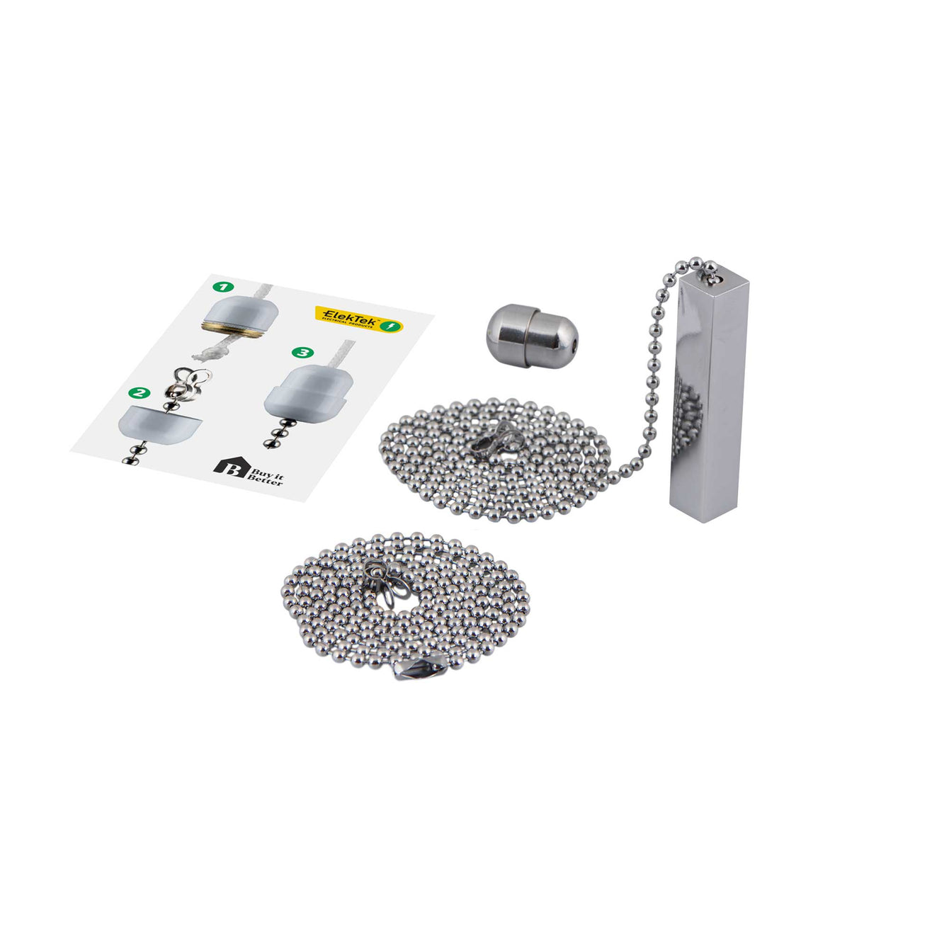ElekTek Premium Light Pull Chain Kit with Pull Switch Extended Bundle Chrome - Buy It Better