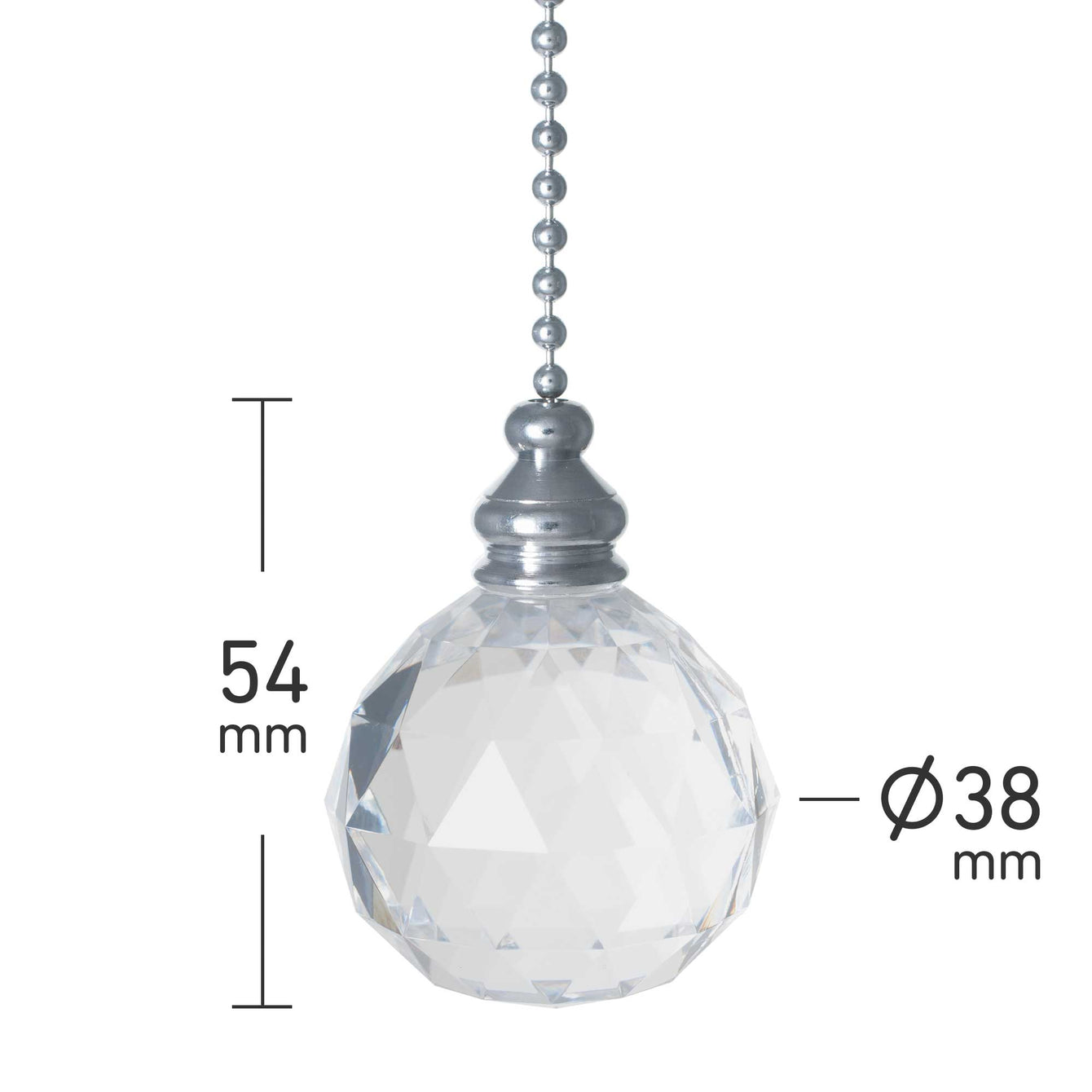 ElekTek Light Pull Chain Acrylic Crystal Ball With 80cm Matching Chain Chrome / Black Crystal