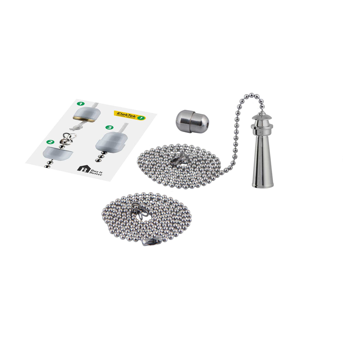 ElekTek Premium Light Pull Chain Kit with Pull Switch Extended Bundle Chrome - Buy It Better