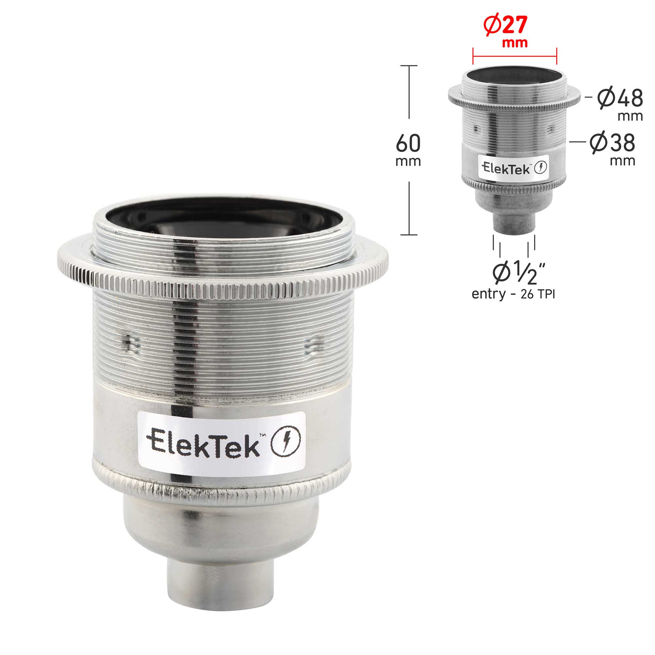 ElekTek ES Edison Screw E27 Lamp Holder With Shade Ring 10mm or Half Inch Entry Ideal for Vintage Filament Bulbs Brass - Buy It Better