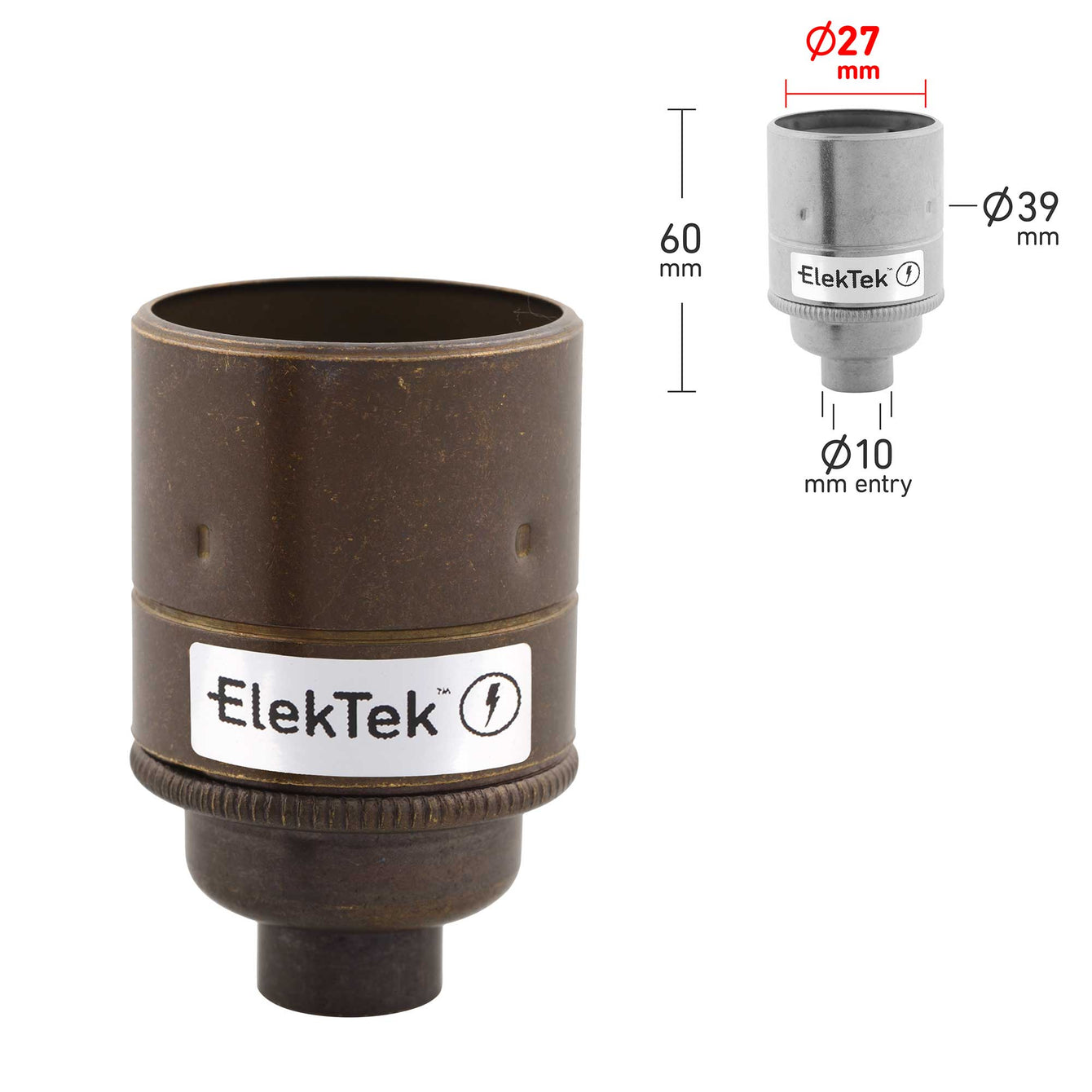 ElekTek ES Edison Screw E27 Lamp Holder Plain Skirt 10mm or Half Inch Entry Ideal for Vintage Filament Bulbs Brass - Buy It Better Bronze / Half Inch