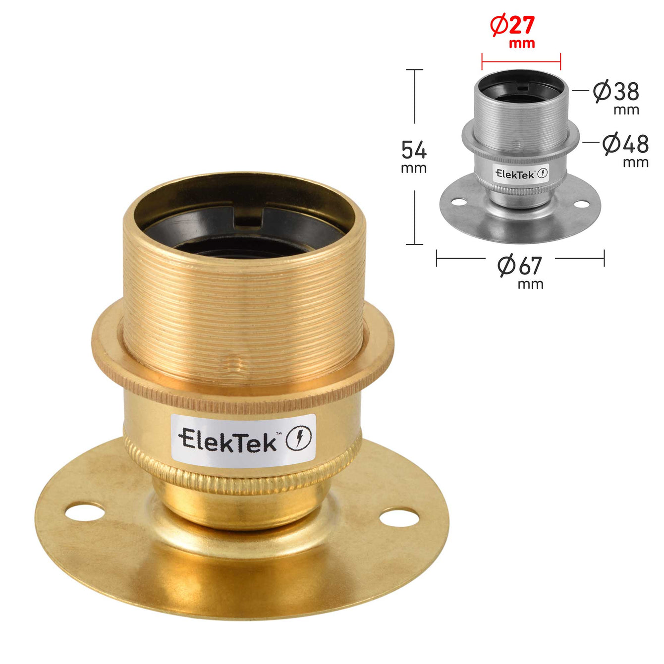 ElekTek ES Edison Screw E27 Fixed Batten Lamp Holder With Shade Ring Ideal for Vintage Filament Bulbs Brass - Buy It Better Bronze