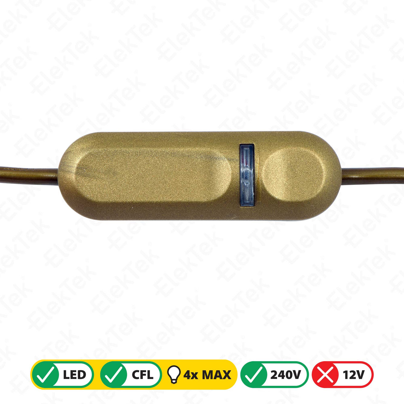 ElekTek LED Compatible Universal In Line Push Button Dimmer Switch 240v AC 2 Core Suitable For LED CFL & Incandescent Bulbs White Gold