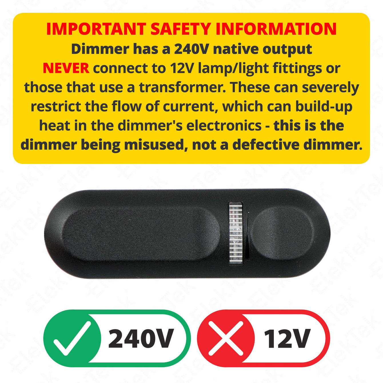 ElekTek In Line Rotary Dimmer Switch Rated 20-160w 240v AC 3 Core Suitable For Incandescent Lamps and Bulbs Colours