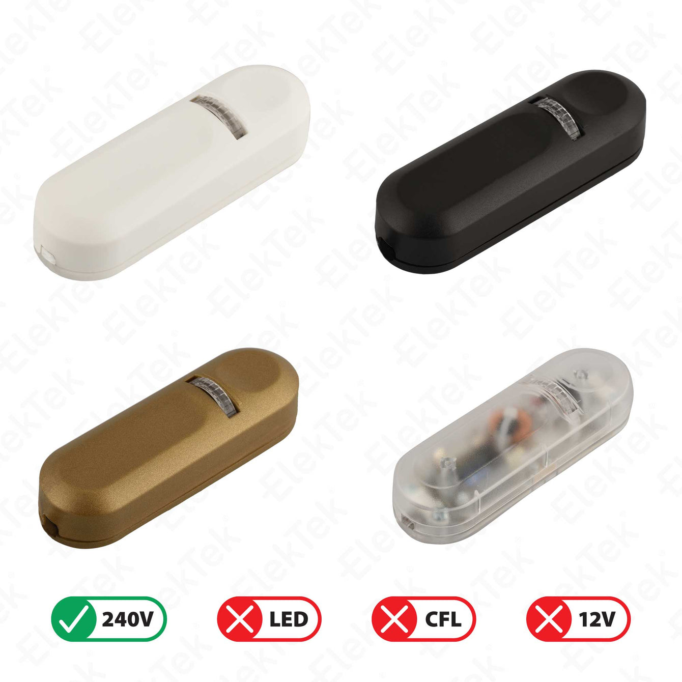 ElekTek In Line Rotary Dimmer Switch Rated 20-160w 240v AC 3 Core Suitable For Incandescent Lamps and Bulbs Colours White