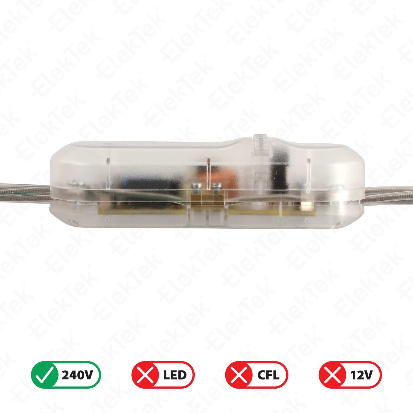 ElekTek In Line Rotary Dimmer Switch Rated 20-160w 240v AC 3 Core Suitable For Incandescent Lamps and Bulbs Colours