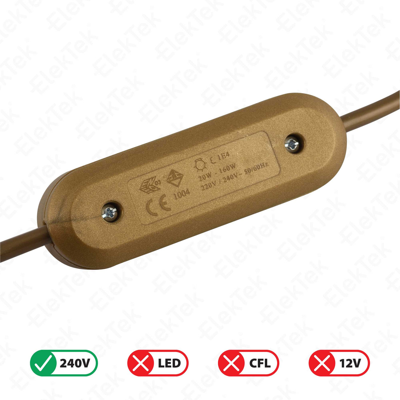 ElekTek In Line Rotary Dimmer Switch Rated 20-160w 240v AC 3 Core Suitable For Incandescent Lamps and Bulbs Colours Transparent