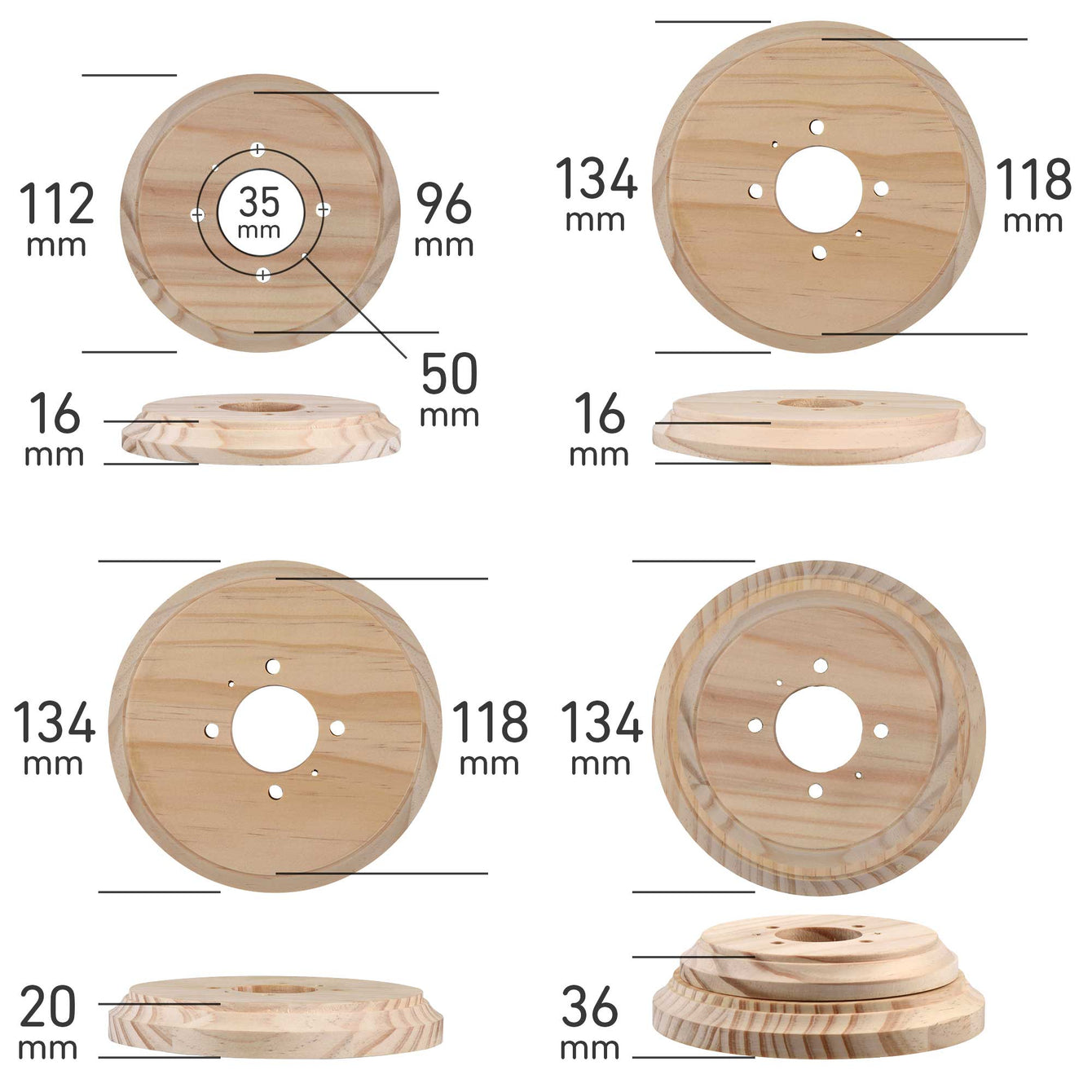 ElekTek Ceiling Wall Plinth Rose Pattress Natural Pine for Decorative Mounting of Lighting 134 x 16mm