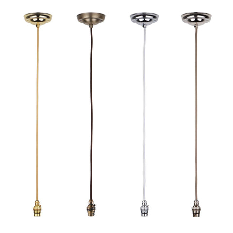 ElekTek Premium Pendant Light Kit DIY 108mm Ceiling Rose Round Flex and Lamp Holder B22 Cord Grip