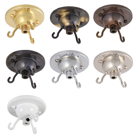 ElekTek 3-Hook Ceiling Rose with Cord Grip and Matching Screws - Metallic Finishes available