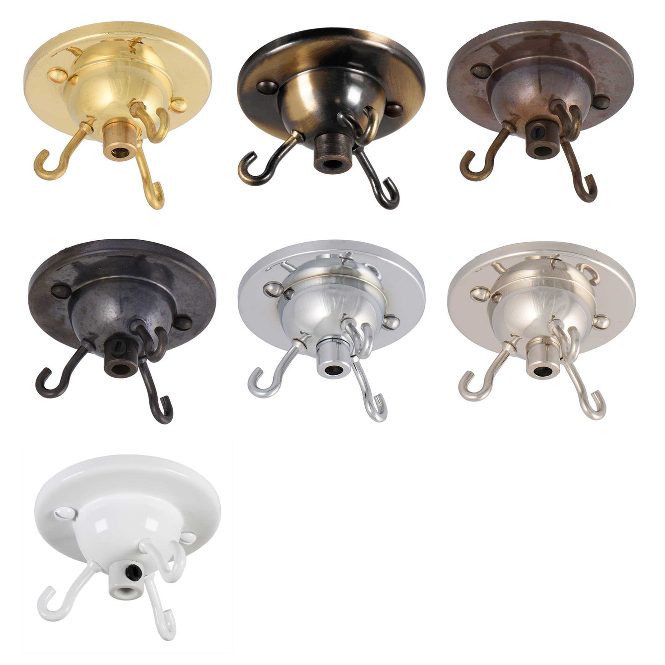 ElekTek 3-Hook Ceiling Rose with Cord Grip and Matching Screws - Metallic Finishes available - Buy It Better Brass