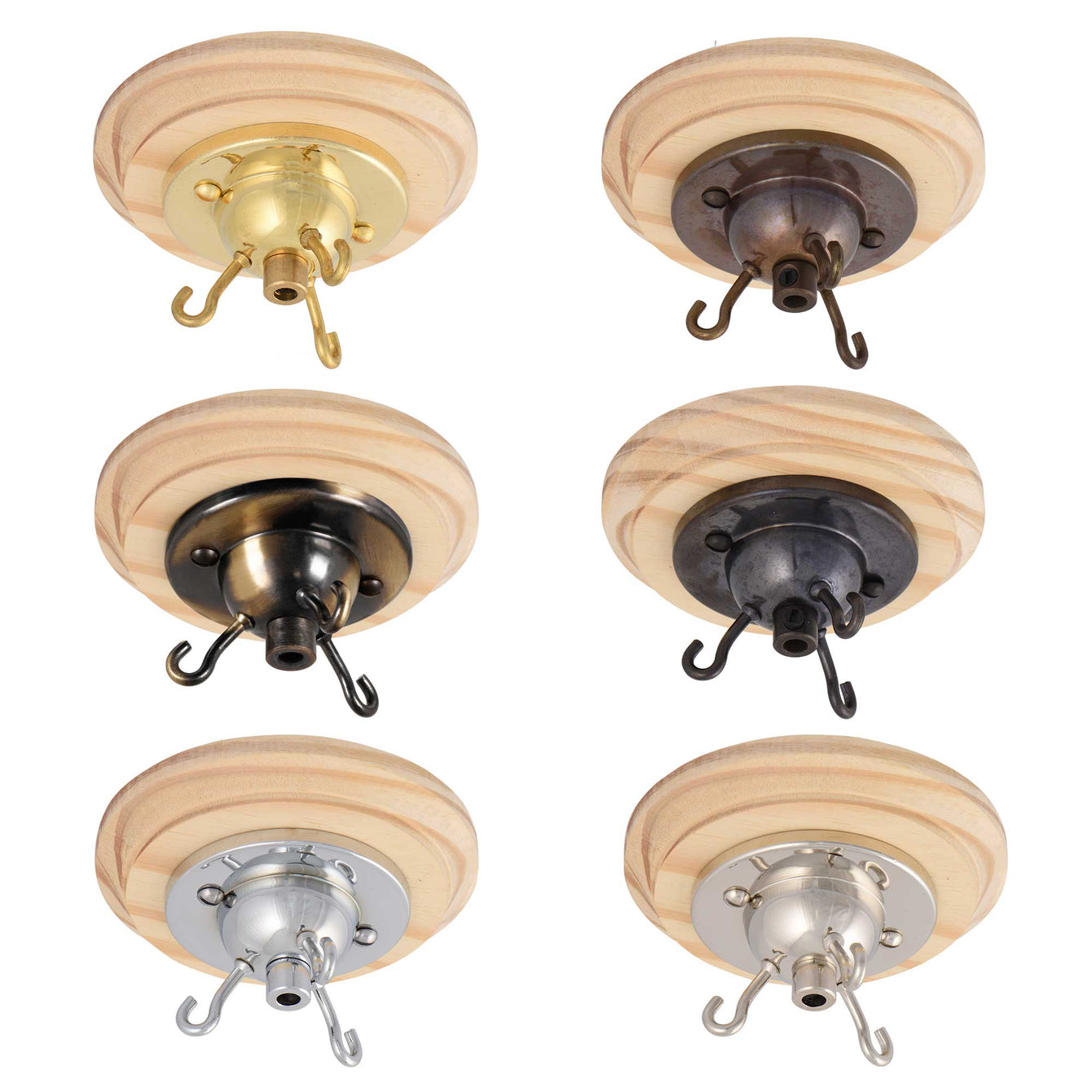 ElekTek 3 Hook Ceiling Rose Kit With Matching Screws Cord Grip and Pine Ceiling Pattress Metallic Finishes - Buy It Better Brass