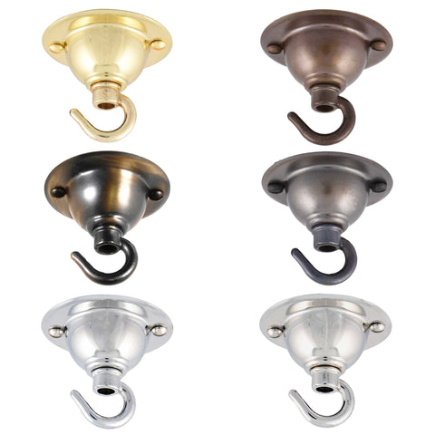 ElekTek 65mm Diameter Ceiling Rose Plate with Hook For Chandeliers Metallic Finishes