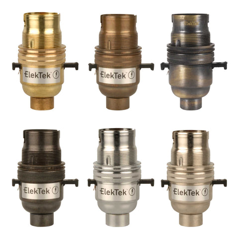 ElekTek Safety Switch Lamp Holder Bayonet Cap B22 10mm or Half Inch Entry With Shade Ring Solid Brass