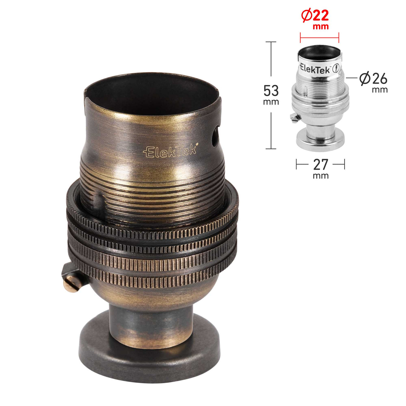 ElekTek Lamp Holder Half Inch Bayonet Cap B22 Unswitched With Shade Ring Back Plate Cover and Screws Solid Brass - Buy It Better 