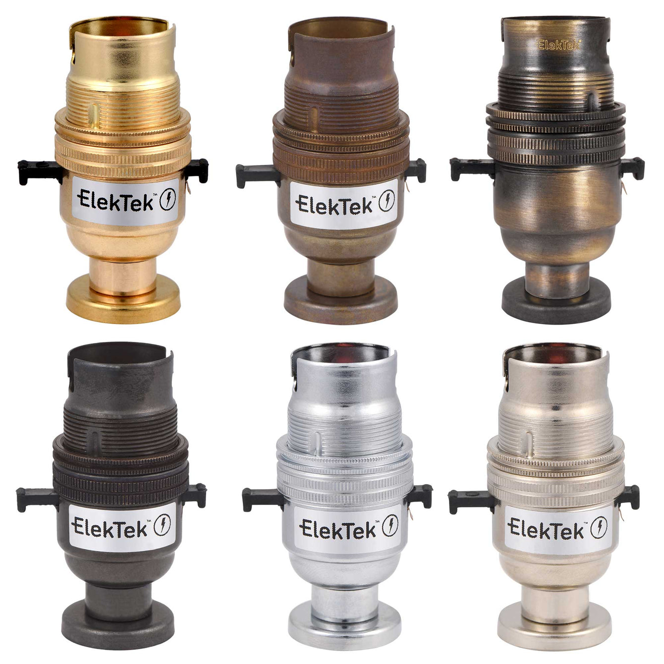 ElekTek Safety Switch Lamp Holder Half Inch Bayonet Cap B22 With Shade Ring Back Plate Cover and Screws Brass - Buy It Better Brass