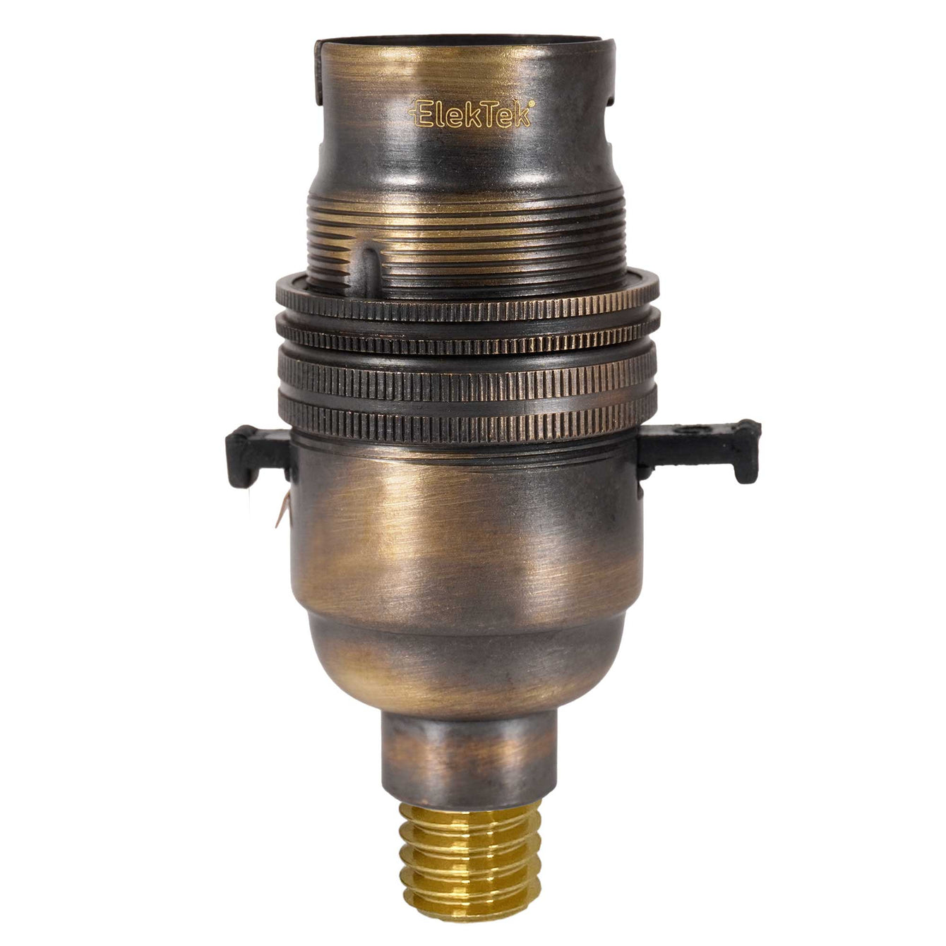 ElekTek Safety Switch Lamp Holder Half Inch Bayonet Cap B22 With Shade Ring Wood Mount Brass - Buy It Better 