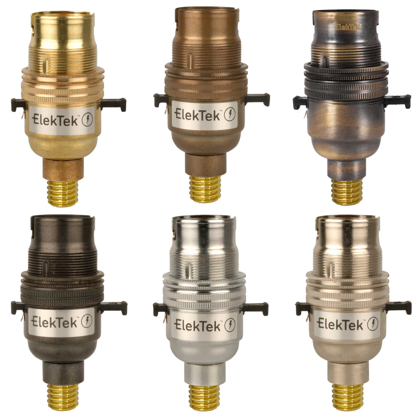 ElekTek Safety Switch Lamp Holder Half Inch Bayonet Cap B22 With Shade Ring Wood Mount Brass - Buy It Better Brass