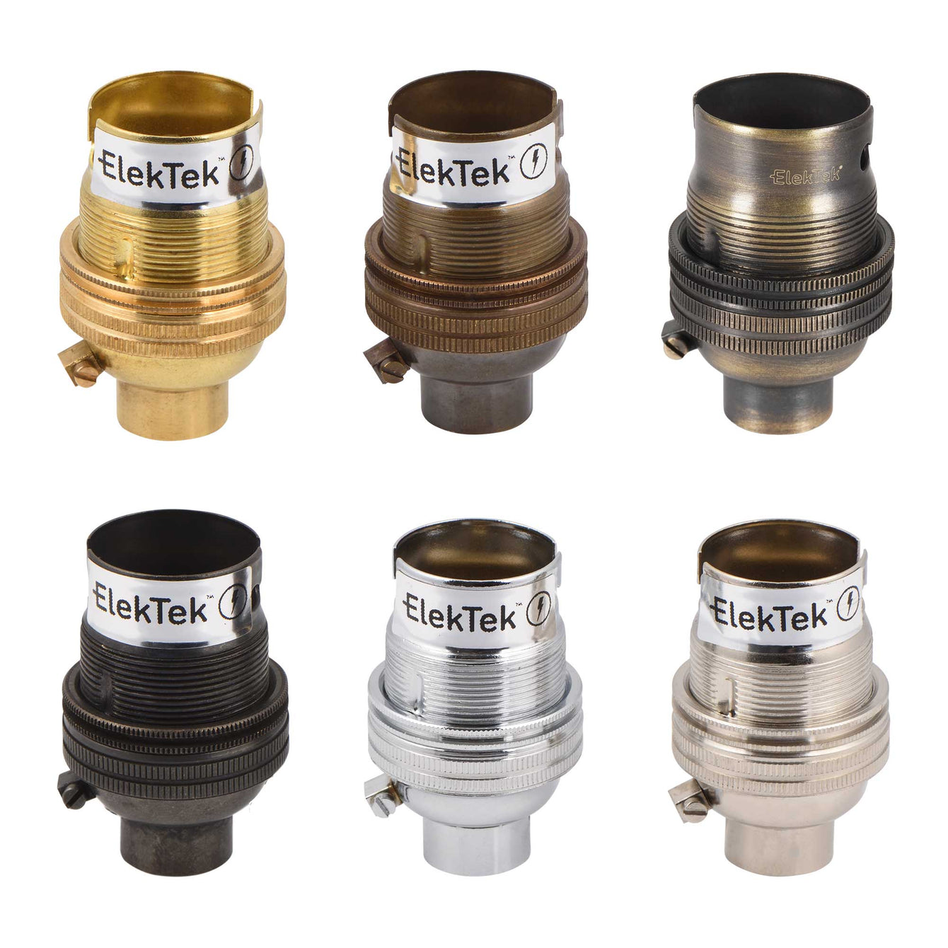 ElekTek Lamp Holder Bayonet Cap B22 Unswitched 10mm or Half Inch Entry With Shade Ring Solid Brass - Buy It Better Brass / 10mm