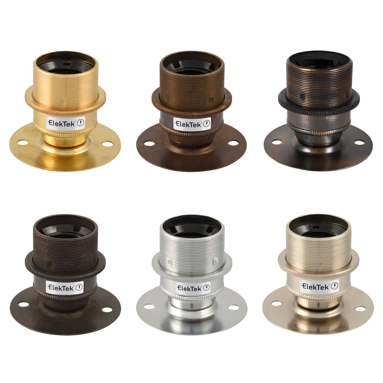 ElekTek ES Edison Screw E27 Fixed Batten Lamp Holder With Shade Ring Ideal for Vintage Filament Bulbs Brass Brass