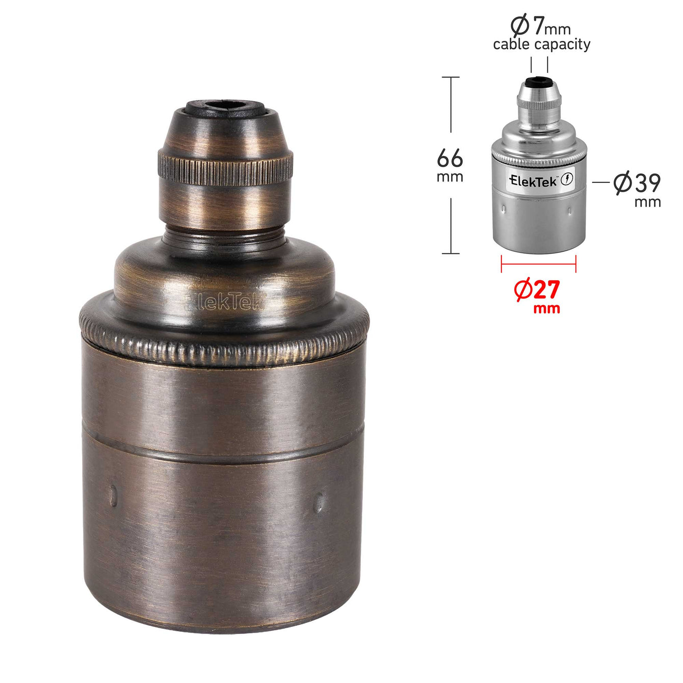 ElekTek ES Edison Screw E27 Cord Grip Pendant Lamp Holder Plain Skirt Brass - Buy It Better 