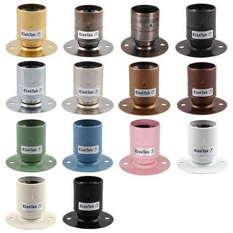 ElekTek ES Edison Screw E27 Fixed Batten Lamp Holder With Plain Skirt Ideal for Vintage Filament Bulbs Brass