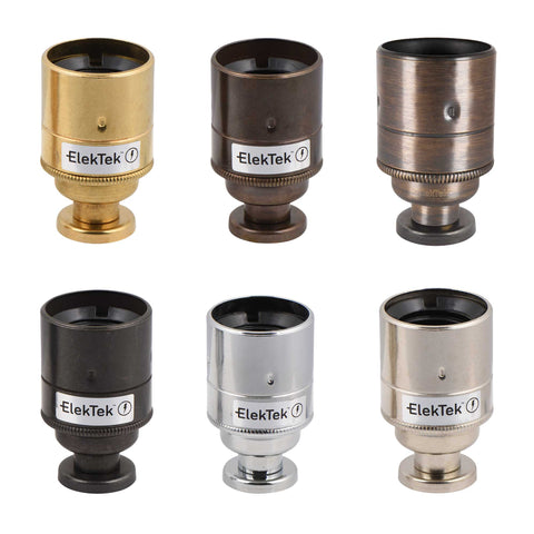 ElekTek ES Edison Screw E27 Lamp Holder Plain Skirt With Back Plate Cover and Screws Brass