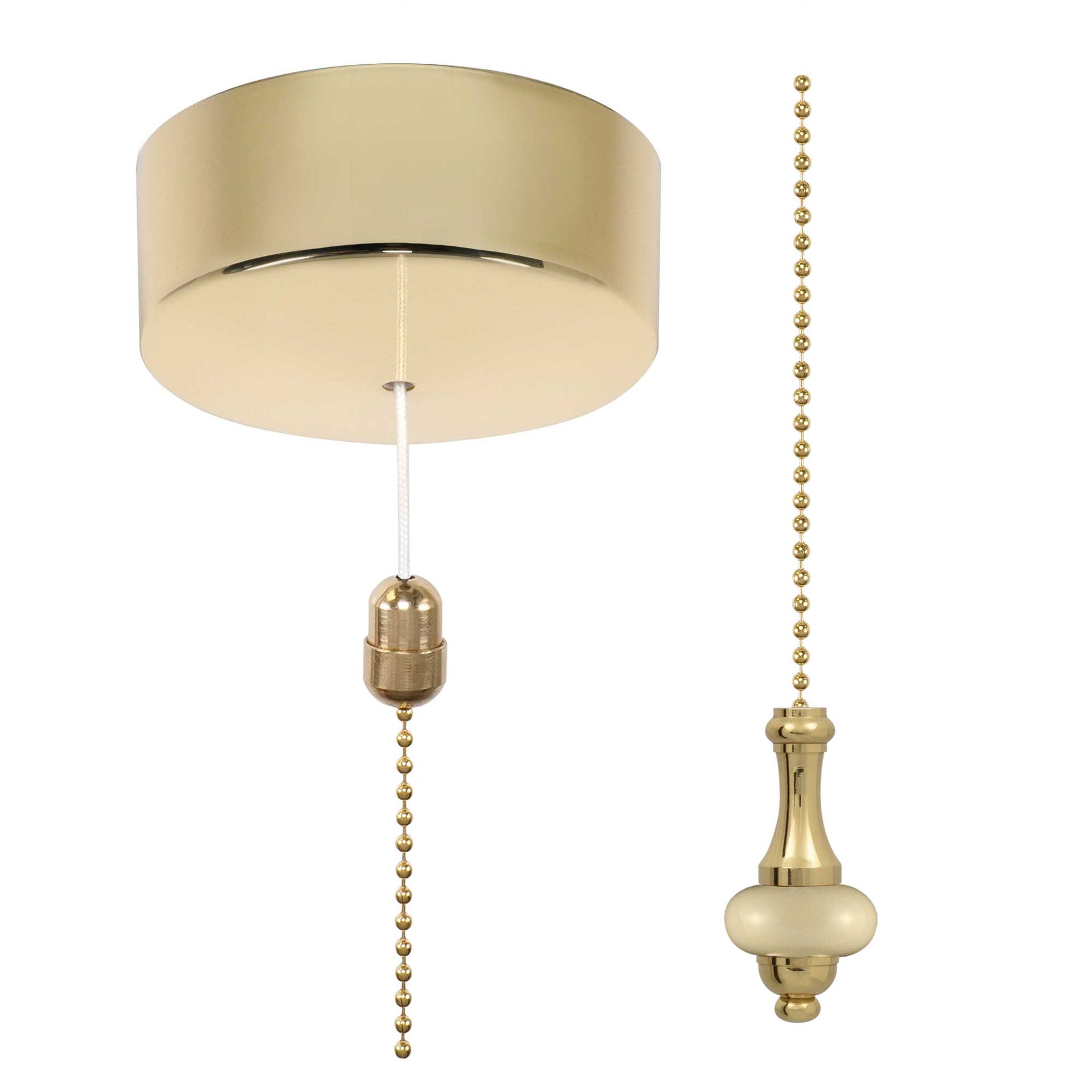 ElekTek Premium Brass Bathroom Light Pull Cord Switch Kit with Pull Ch