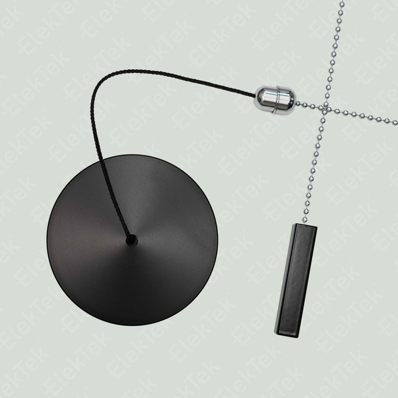 ElekTek Premium Matt Black Bathroom Light Pull Cord Switch Kit with Pull Chain Handle Black Square Bar / Black