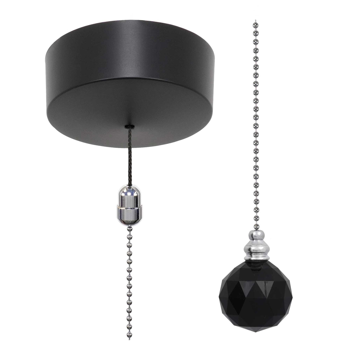 ElekTek Premium Matt Black Bathroom Light Pull Cord Switch Kit with Pull Chain Handle 