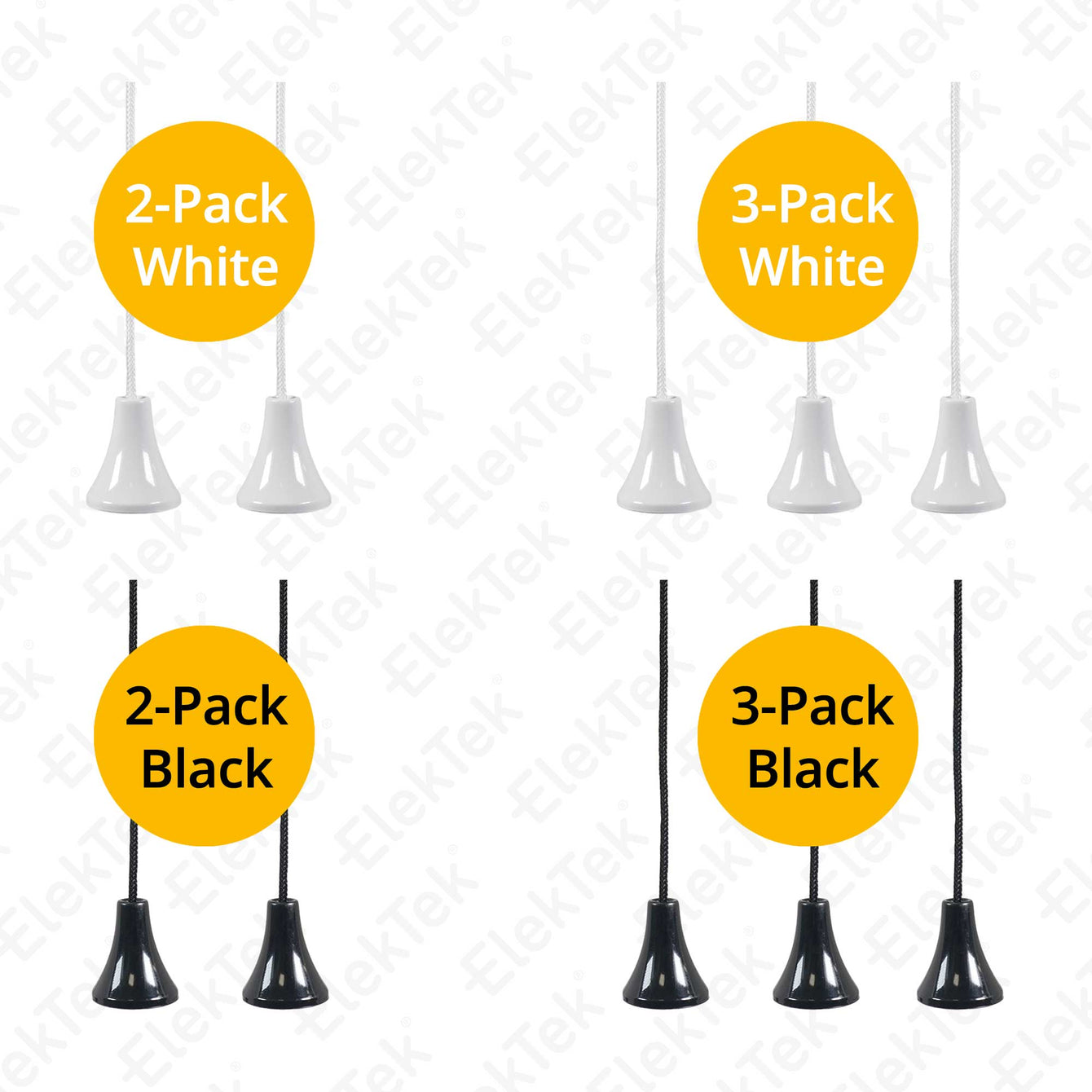 ElekTek Bathroom Ceiling Pull Switch Cord String Toggle White or Black 2-Pack 3-Pack - Buy It Better White 2-Pack