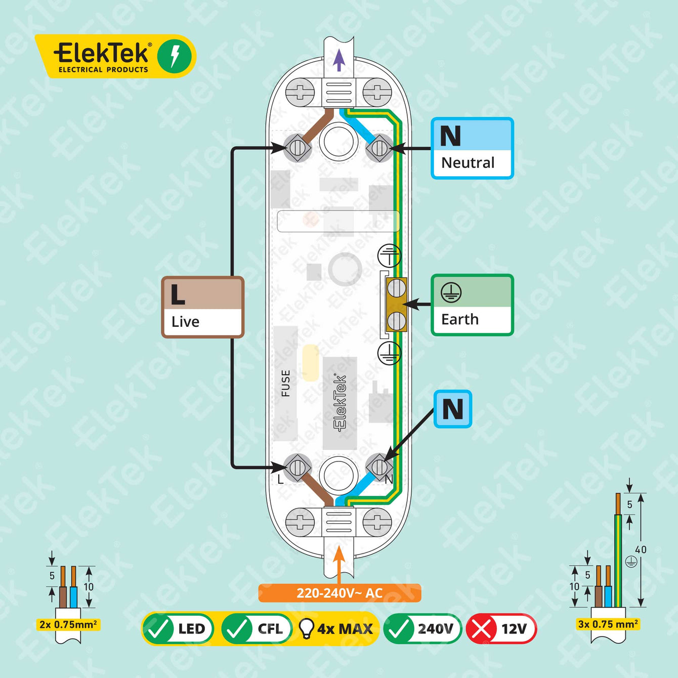 ElekTek Universal Electronic Push Button Dimmer Switch 3 Core for LED Dimmable, CFL & Incandescent Bulbs - Buy It Better 