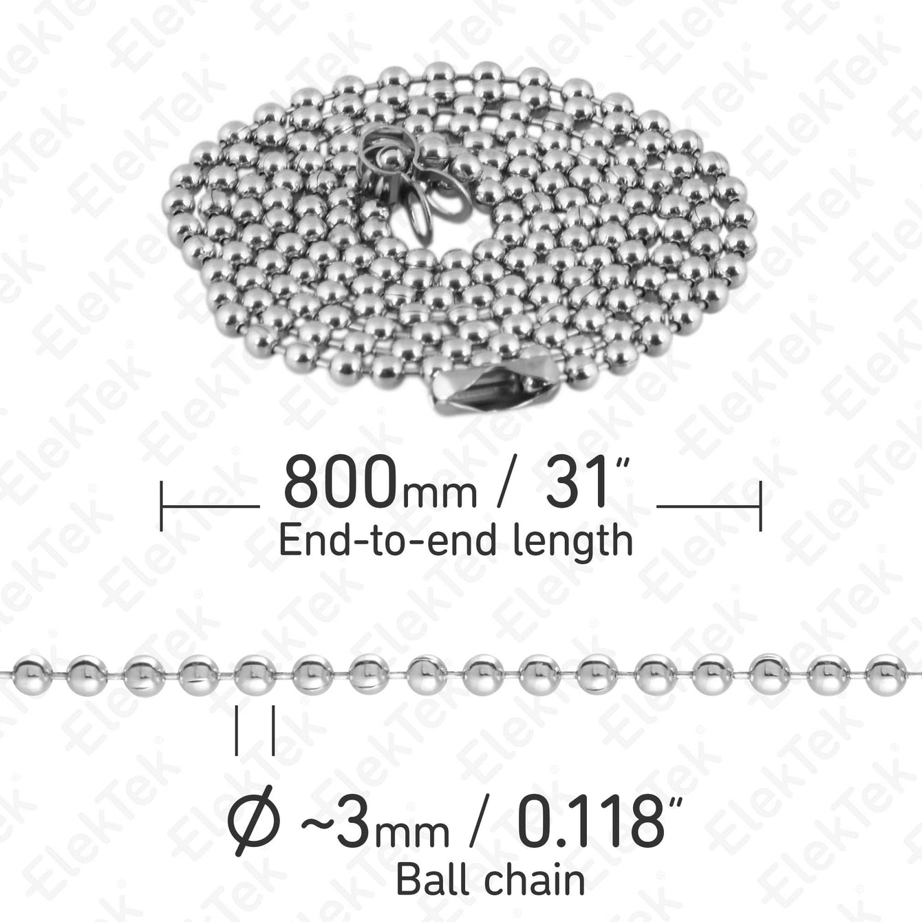 ElekTek Light Pull Chain Extension With Ball Chain Connector 800mm Long - Buy It Better Nickel