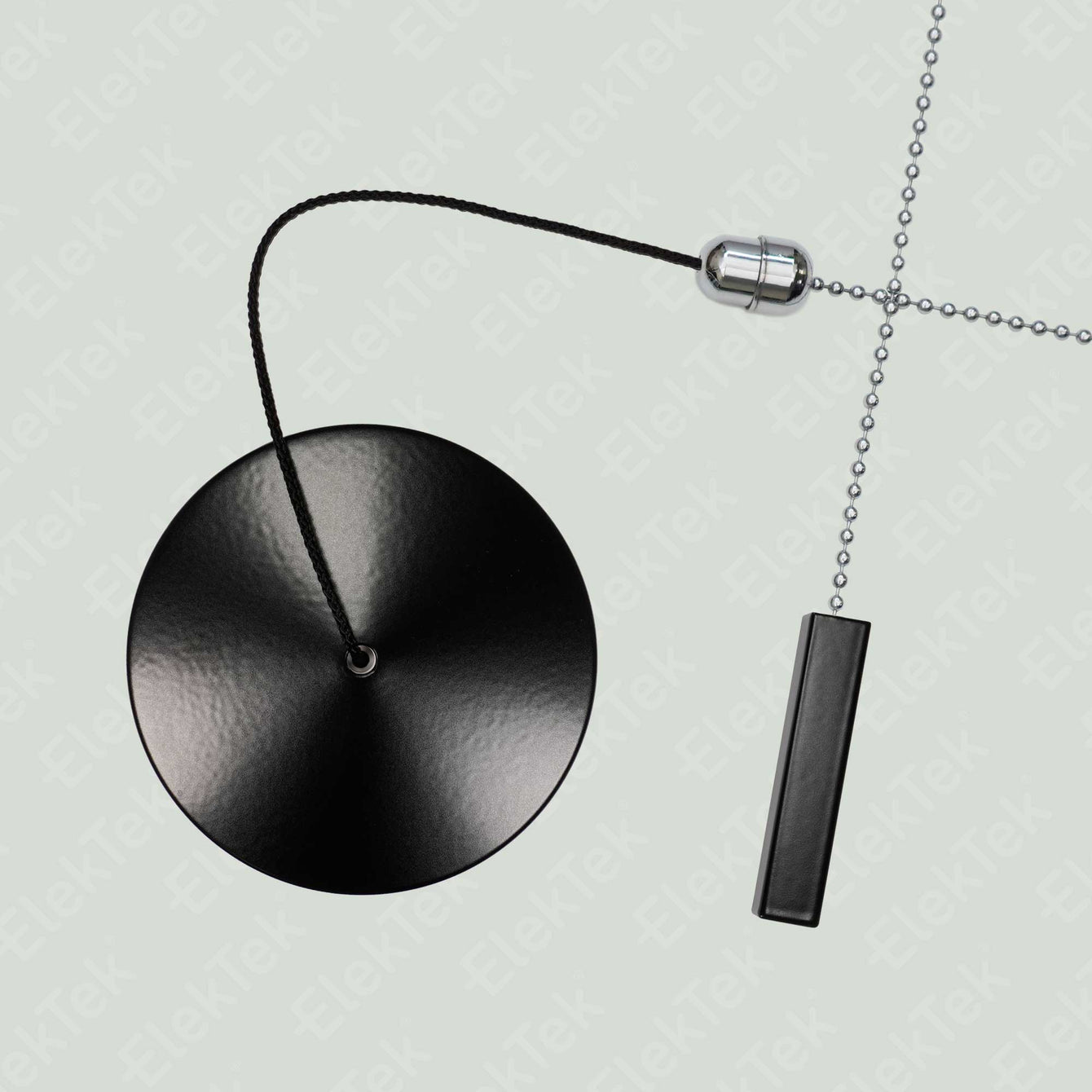 ElekTek Premium Black Bathroom Light Pull Cord Switch Kit with Pull Chain Handle Black Square Bar / Black