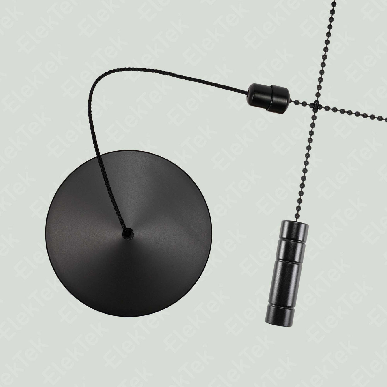 ElekTek Premium Matt Black Bathroom Light Pull Cord Switch Kit with Pull Chain Handle 