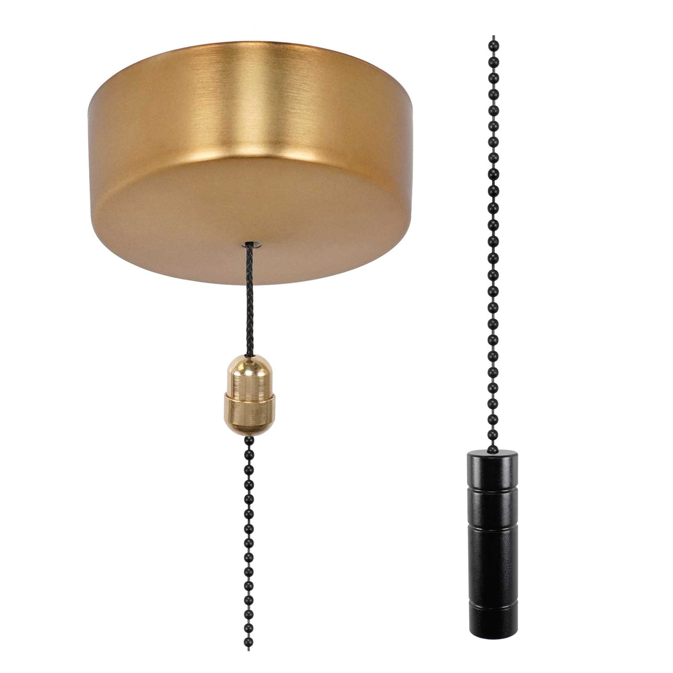 ElekTek Premium Brushed Brass Bathroom Light Pull Cord Switch Kit with Pull Chain Handle 