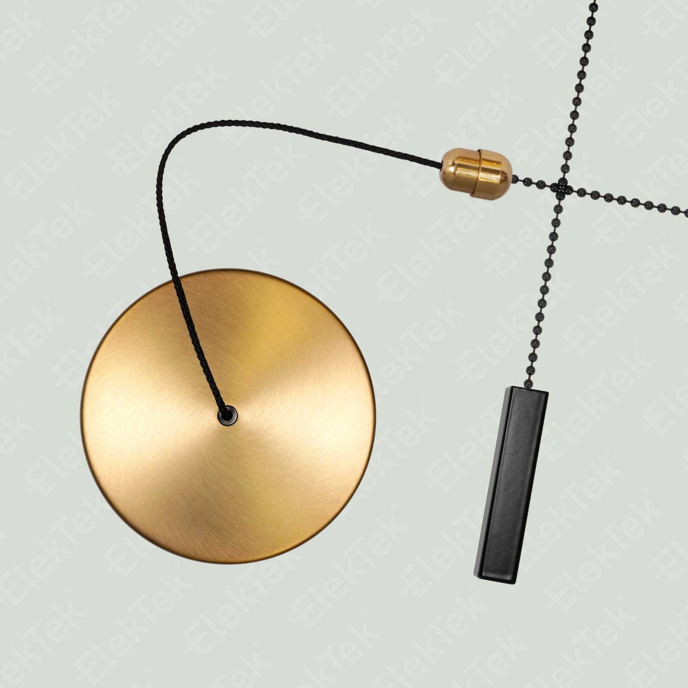 ElekTek Premium Brushed Brass Bathroom Light Pull Cord Switch Kit with Pull Chain Handle Grey Blue Disc / Brass