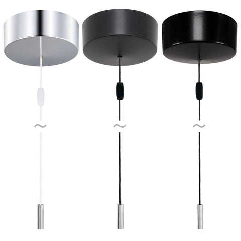 ElekTek Bathroom Ceiling Light Pull Cord Switch with Chrome Mini Cylinder Fob Handle