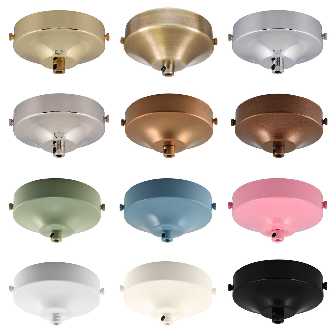 ElekTek 100mm Diameter Convex Ceiling Rose with Strap Bracket and Cord Grip Metallic Finishes Powder Coated Colours - Buy It Better Brass