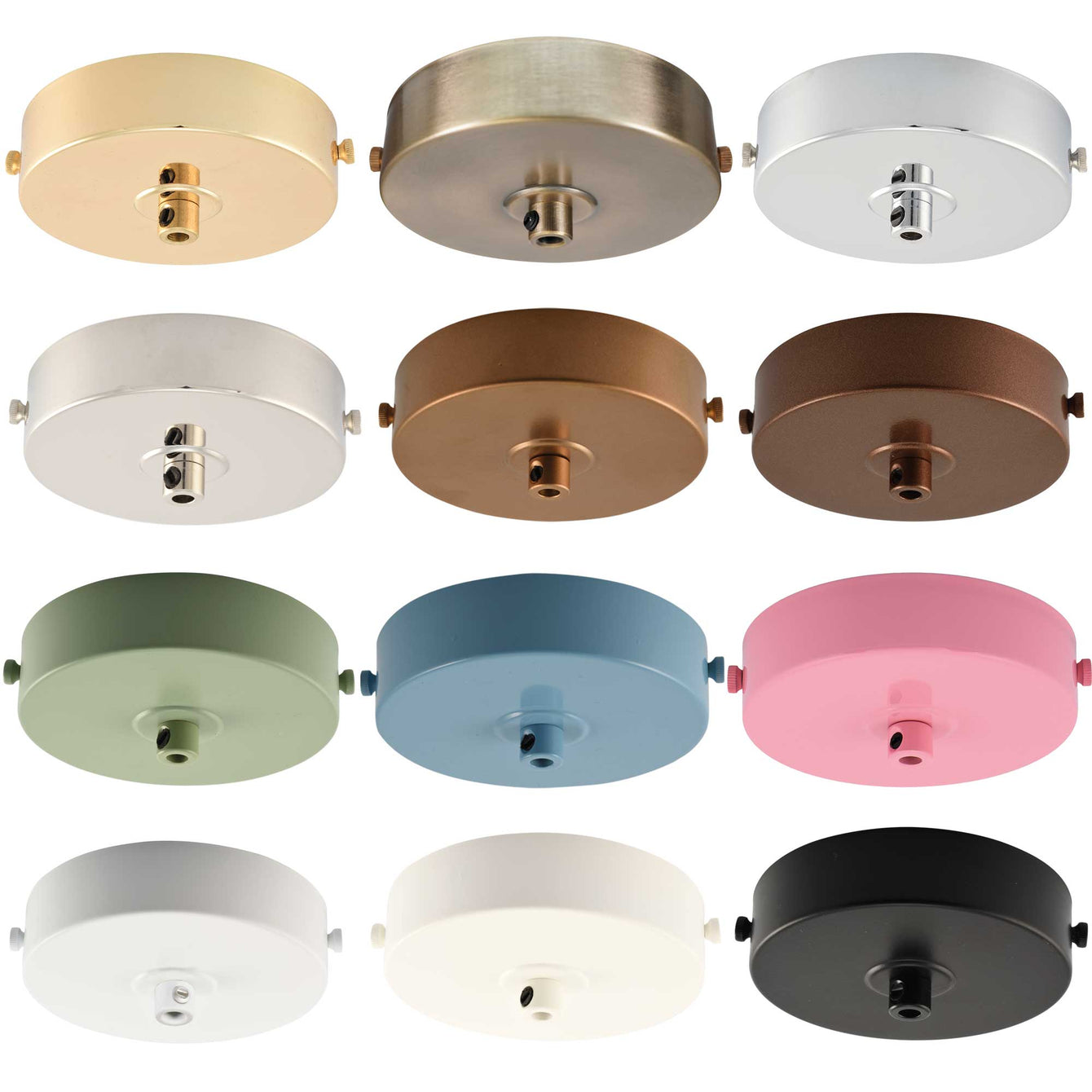 ElekTek Flat Top Ceiling Pendant Rose 100mm Diameter with Strap Bracket and Cord Grip Metallic Finishes Powder Coated Colours - Buy It Better Brass