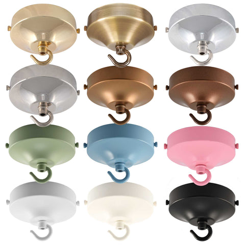 ElekTek 100mm Diameter Convex Ceiling Rose with Strap Bracket and Hook Metallic and Powder Coated Finishes