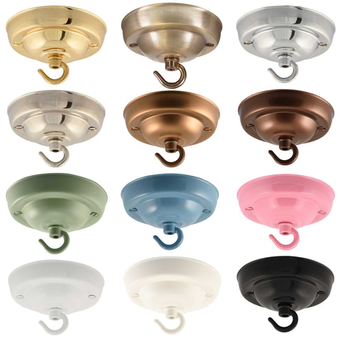 ElekTek 108mm Diameter Ceiling Rose with Hook Metallic Finishes Powder Coated Colours For Light Fittings and Chandeliers