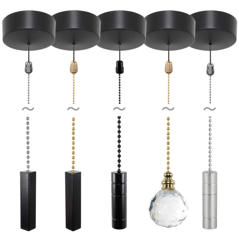 ElekTek Premium Matt Black Bathroom Light Pull Cord Switch Kit with Pull Chain Handle