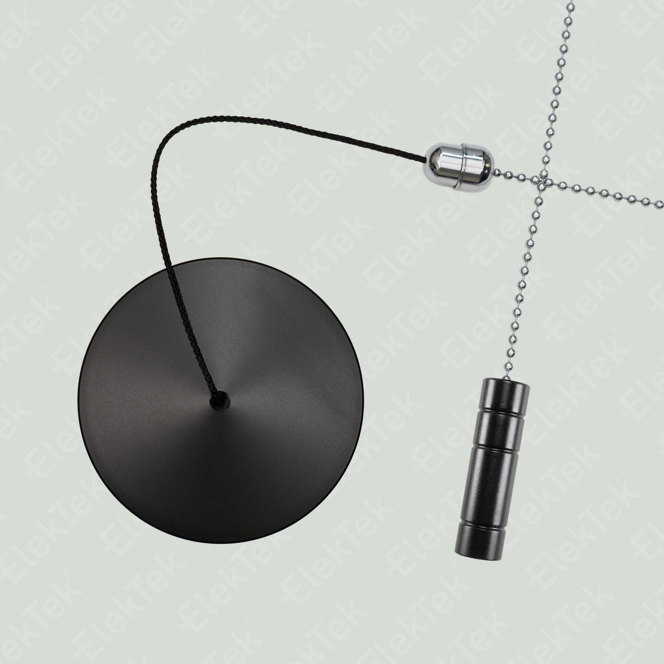 ElekTek Premium Matt Black Bathroom Light Pull Cord Switch Kit with Pull Chain Handle 