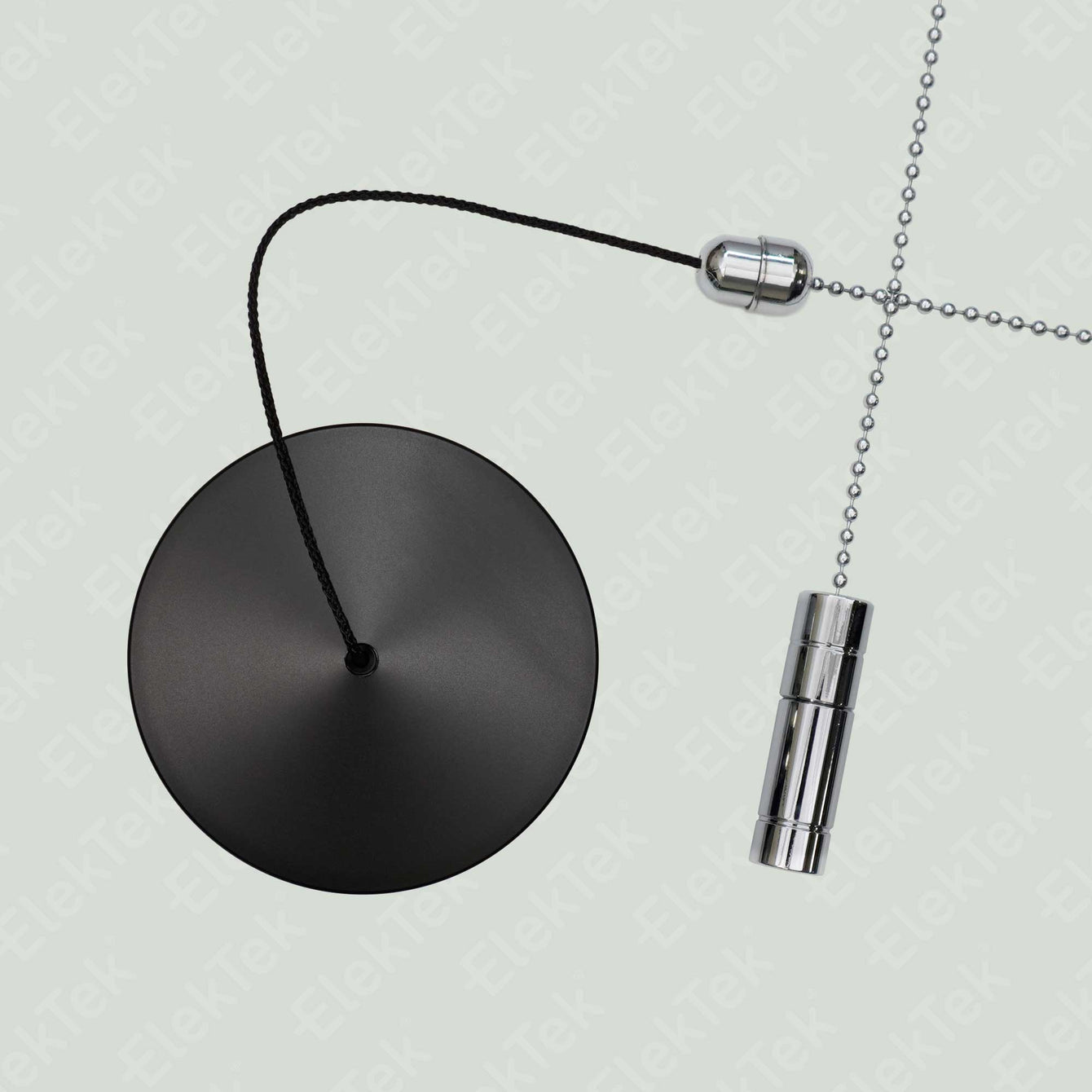 ElekTek Premium Matt Black Bathroom Light Pull Cord Switch Kit with Pull Chain Handle Black Cylinder / Black