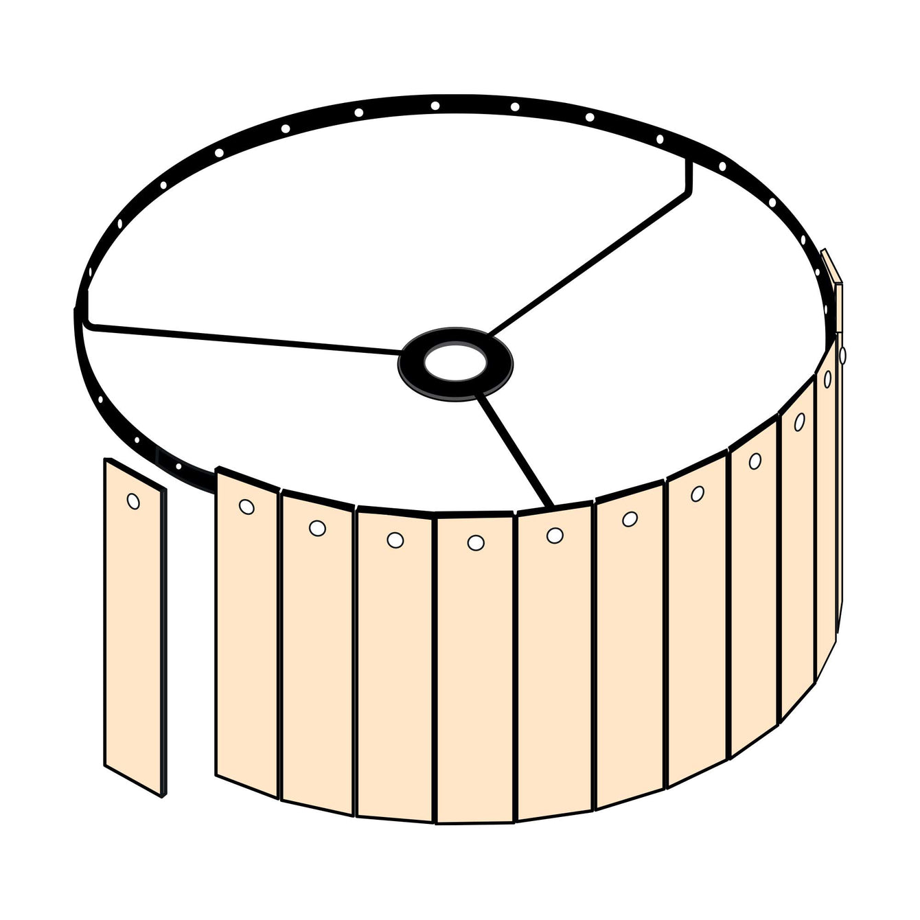 ElekTek Modern Ceiling Pendant Light Lamp Shade with Wooden Slats, Rivets 40cm Dia - Buy It Better 