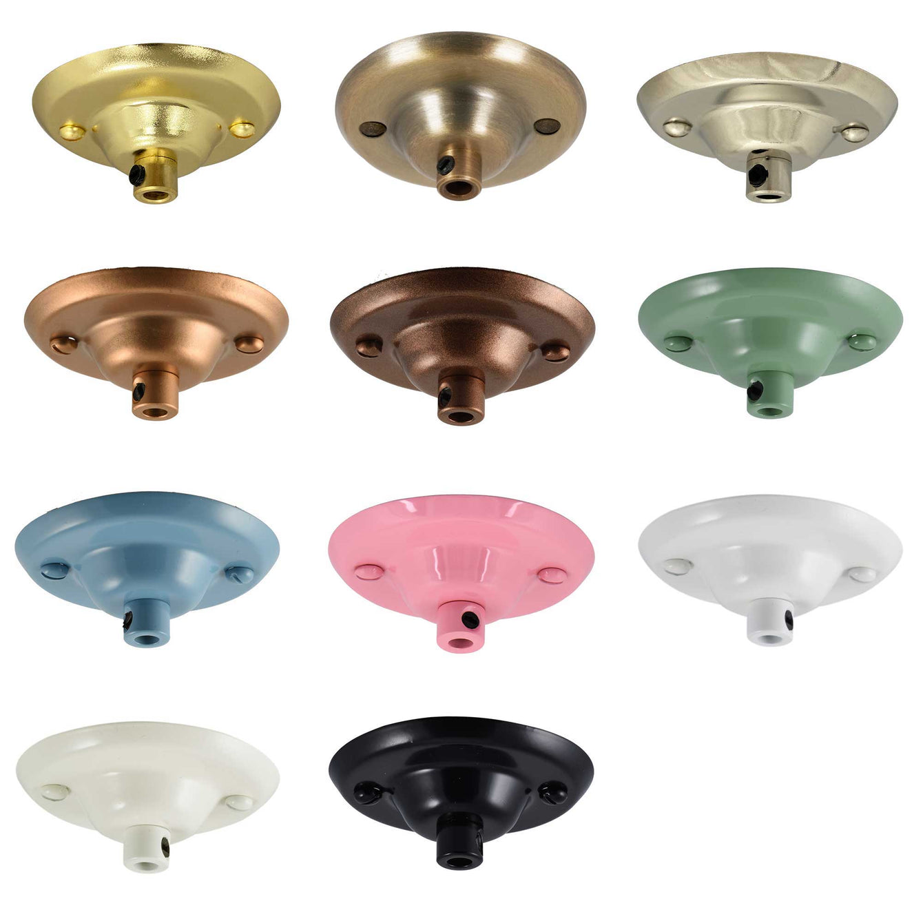 ElekTek 75mm Diameter Ceiling Plate with Cord Grip Metallic Finishes Powder Coated Colours Brass