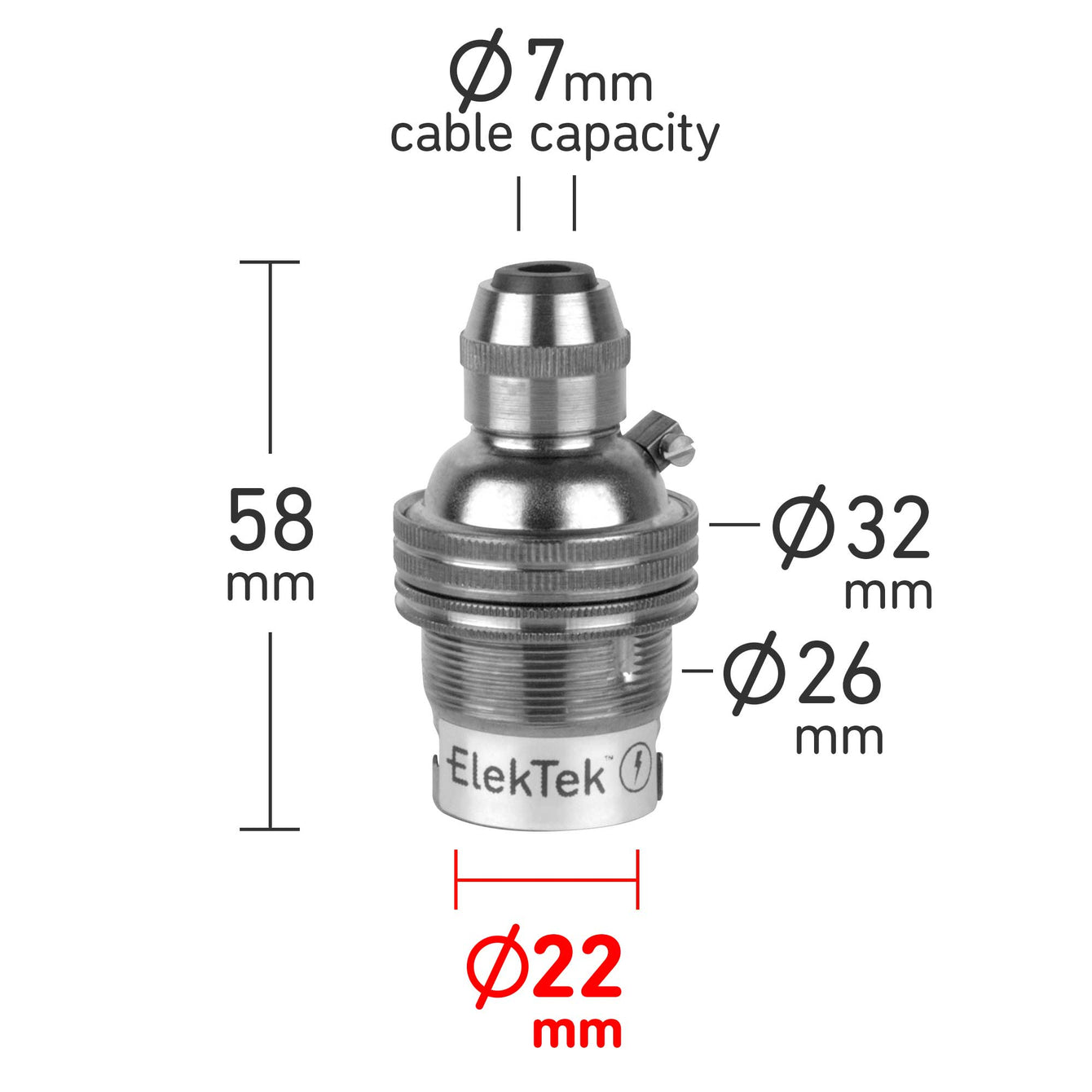 ElekTek B22 Cord Grip Pendant Lamp Holder with 1m Braided Cable Brass / Twisted